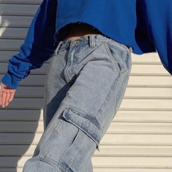 Workwear Y2K pants / high waist denim jeans - Picture 2 of 4